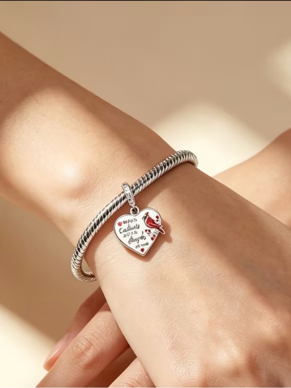 ❤️ 925 Sterling Silver Cardinal Angels Are Near Heart Dangle Charm - Picture 2 of 4